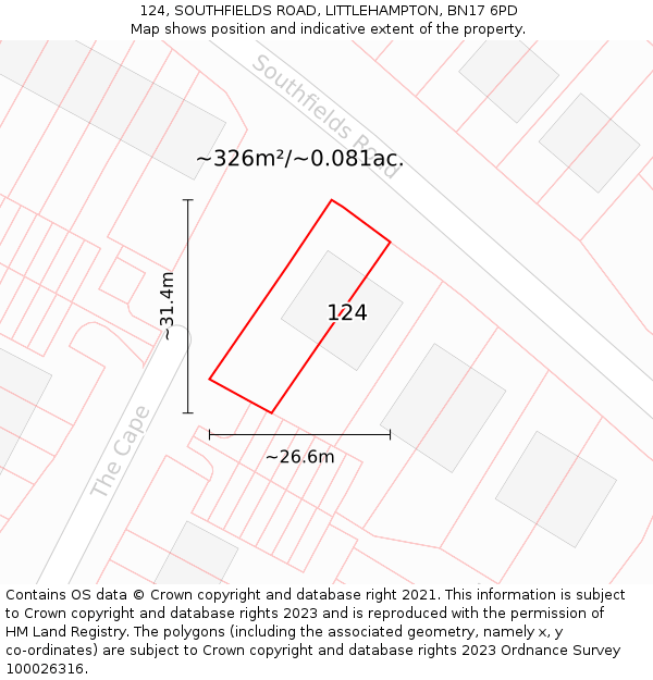 124, SOUTHFIELDS ROAD, LITTLEHAMPTON, BN17 6PD: Plot and title map