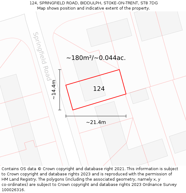 124, SPRINGFIELD ROAD, BIDDULPH, STOKE-ON-TRENT, ST8 7DG: Plot and title map