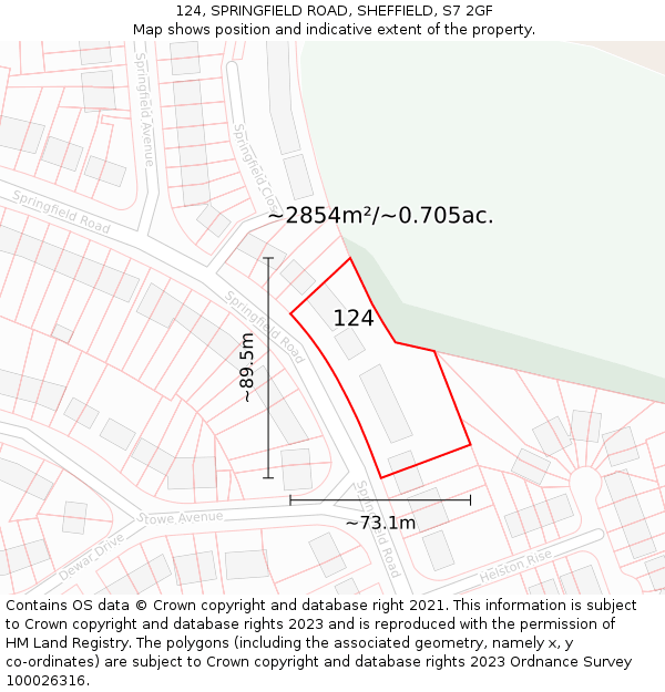 124, SPRINGFIELD ROAD, SHEFFIELD, S7 2GF: Plot and title map