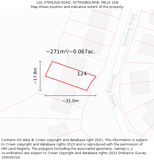 124, STERLING ROAD, SITTINGBOURNE, ME10 1SW: Plot and title map