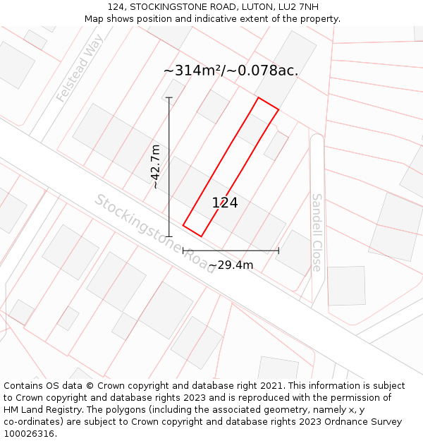 124, STOCKINGSTONE ROAD, LUTON, LU2 7NH: Plot and title map