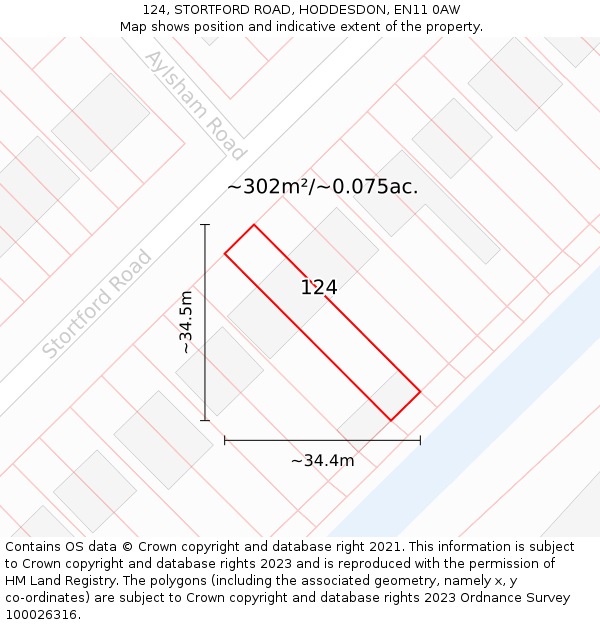 124, STORTFORD ROAD, HODDESDON, EN11 0AW: Plot and title map