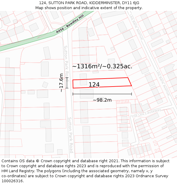 124, SUTTON PARK ROAD, KIDDERMINSTER, DY11 6JG: Plot and title map