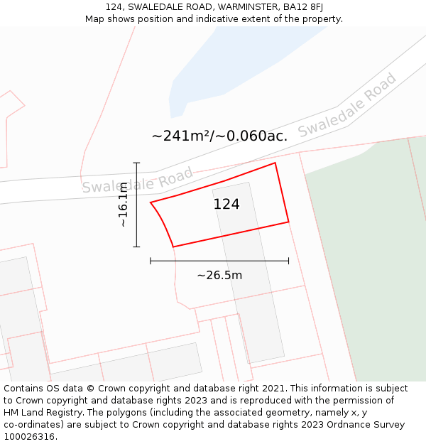 124, SWALEDALE ROAD, WARMINSTER, BA12 8FJ: Plot and title map