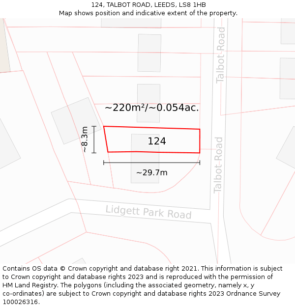 124, TALBOT ROAD, LEEDS, LS8 1HB: Plot and title map