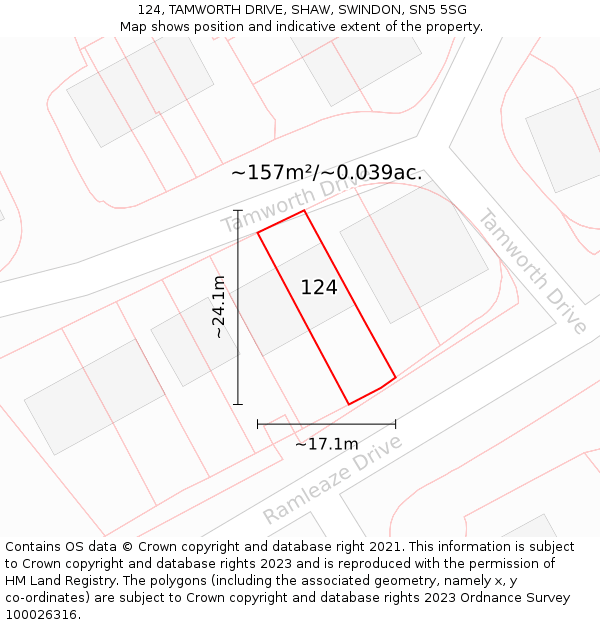 124, TAMWORTH DRIVE, SHAW, SWINDON, SN5 5SG: Plot and title map