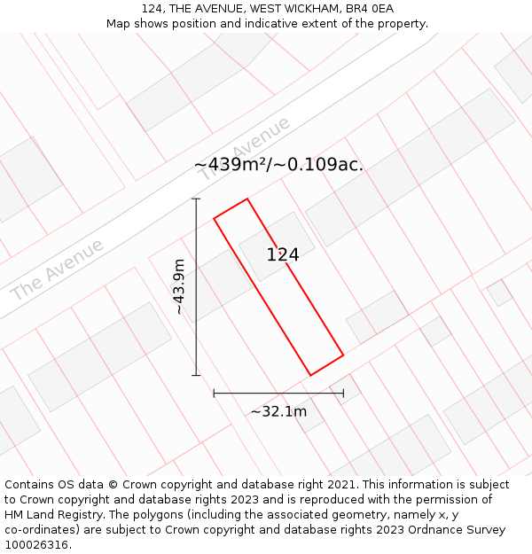 124, THE AVENUE, WEST WICKHAM, BR4 0EA: Plot and title map