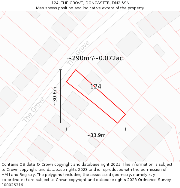 124, THE GROVE, DONCASTER, DN2 5SN: Plot and title map