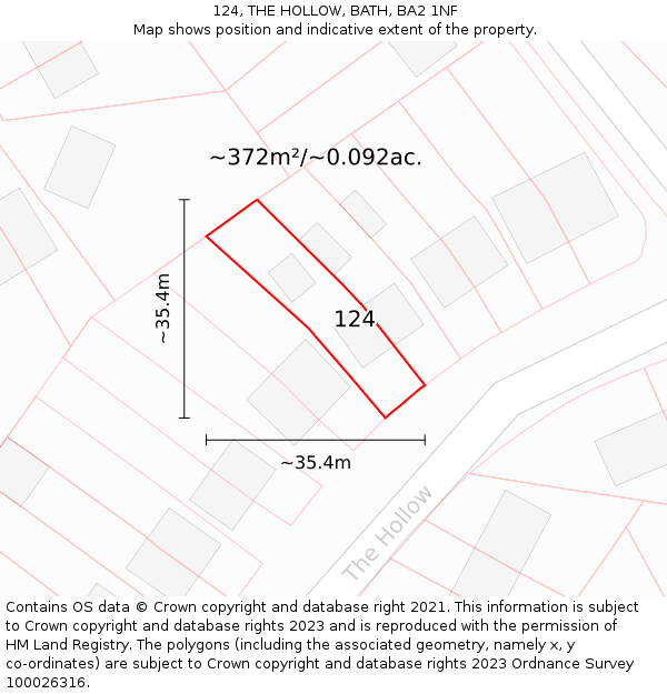 124, THE HOLLOW, BATH, BA2 1NF: Plot and title map