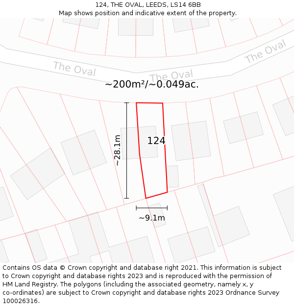 124, THE OVAL, LEEDS, LS14 6BB: Plot and title map