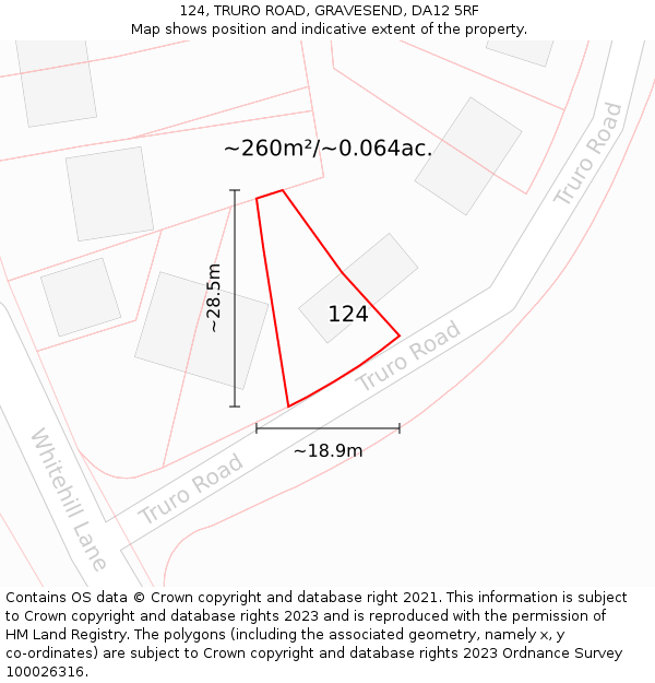 124, TRURO ROAD, GRAVESEND, DA12 5RF: Plot and title map