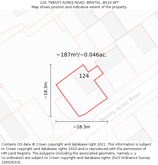 124, TWENTY ACRES ROAD, BRISTOL, BS10 6PT: Plot and title map
