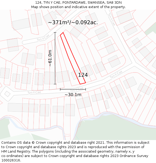 124, TYN Y CAE, PONTARDAWE, SWANSEA, SA8 3DN: Plot and title map