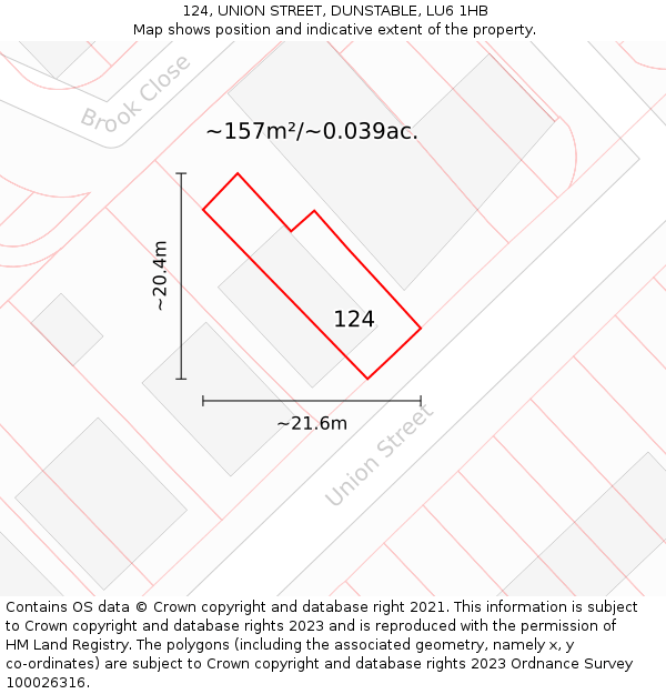 124, UNION STREET, DUNSTABLE, LU6 1HB: Plot and title map