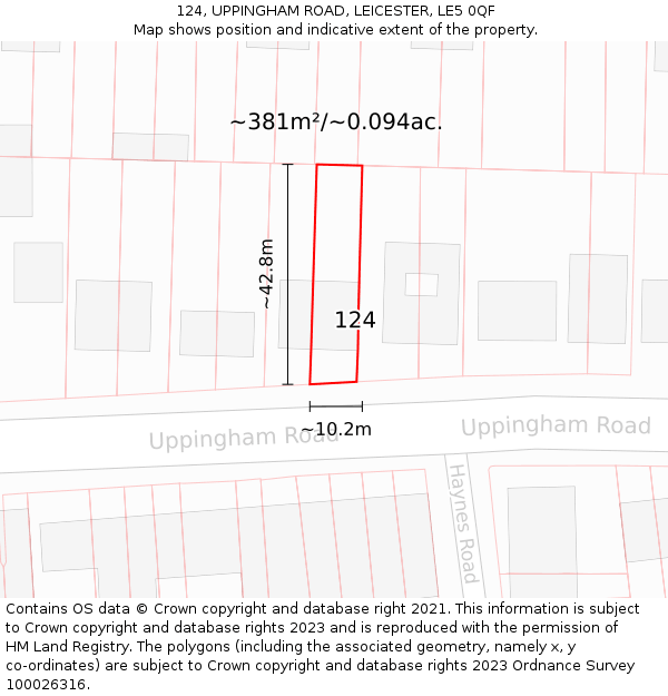 124, UPPINGHAM ROAD, LEICESTER, LE5 0QF: Plot and title map