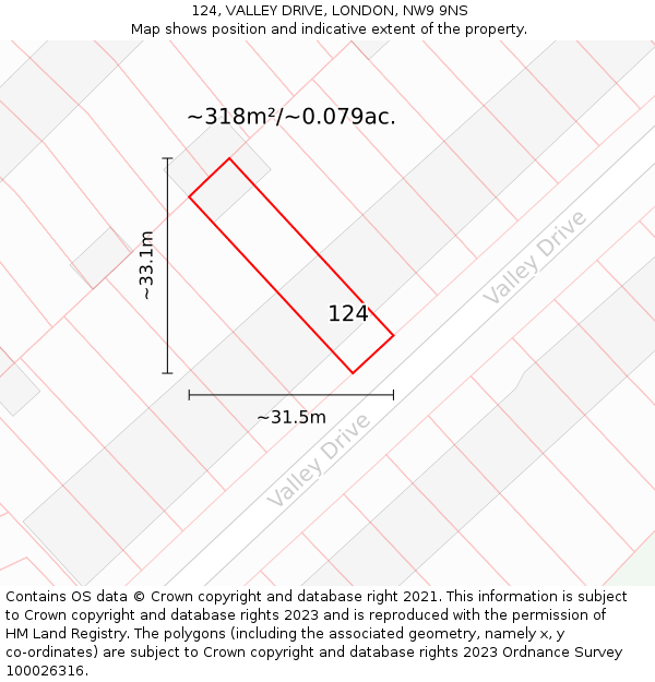 124, VALLEY DRIVE, LONDON, NW9 9NS: Plot and title map