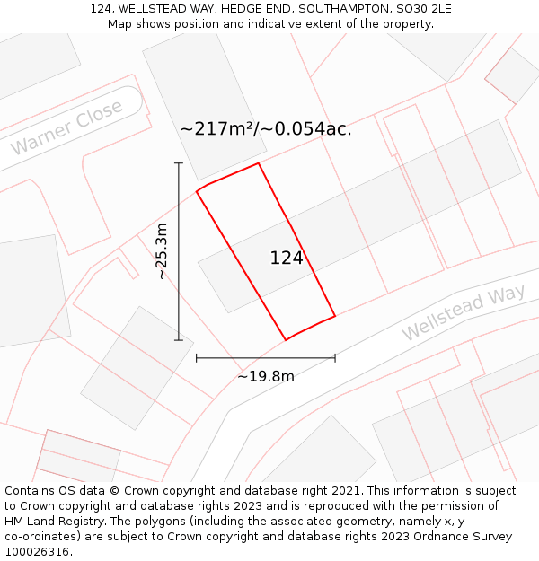 124, WELLSTEAD WAY, HEDGE END, SOUTHAMPTON, SO30 2LE: Plot and title map