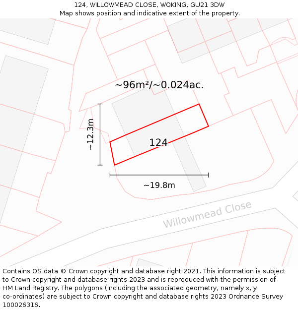 124, WILLOWMEAD CLOSE, WOKING, GU21 3DW: Plot and title map