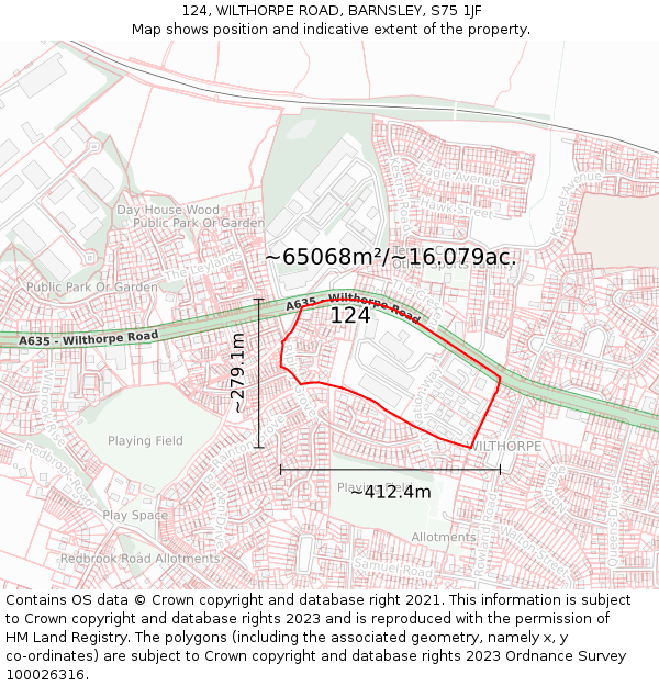 124, WILTHORPE ROAD, BARNSLEY, S75 1JF: Plot and title map