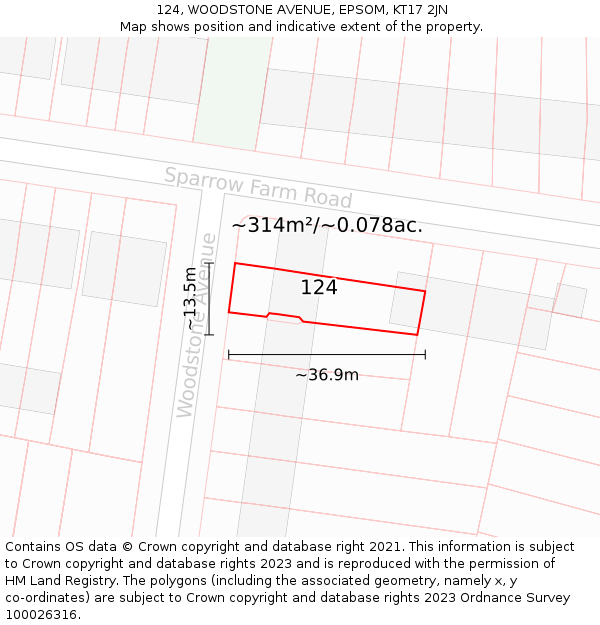 124, WOODSTONE AVENUE, EPSOM, KT17 2JN: Plot and title map