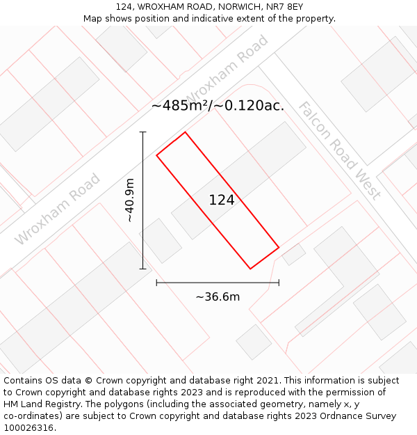 124, WROXHAM ROAD, NORWICH, NR7 8EY: Plot and title map
