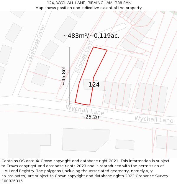 124, WYCHALL LANE, BIRMINGHAM, B38 8AN: Plot and title map