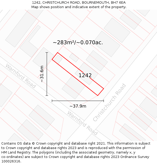 1242, CHRISTCHURCH ROAD, BOURNEMOUTH, BH7 6EA: Plot and title map