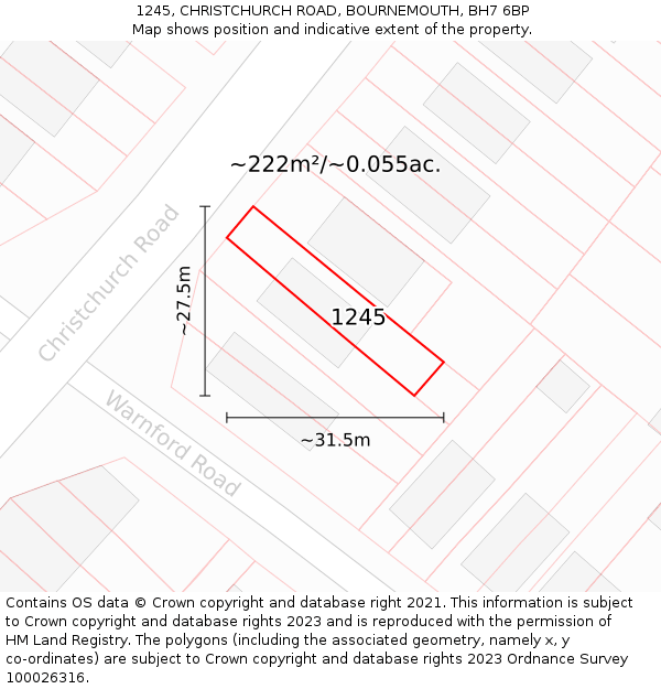 1245, CHRISTCHURCH ROAD, BOURNEMOUTH, BH7 6BP: Plot and title map