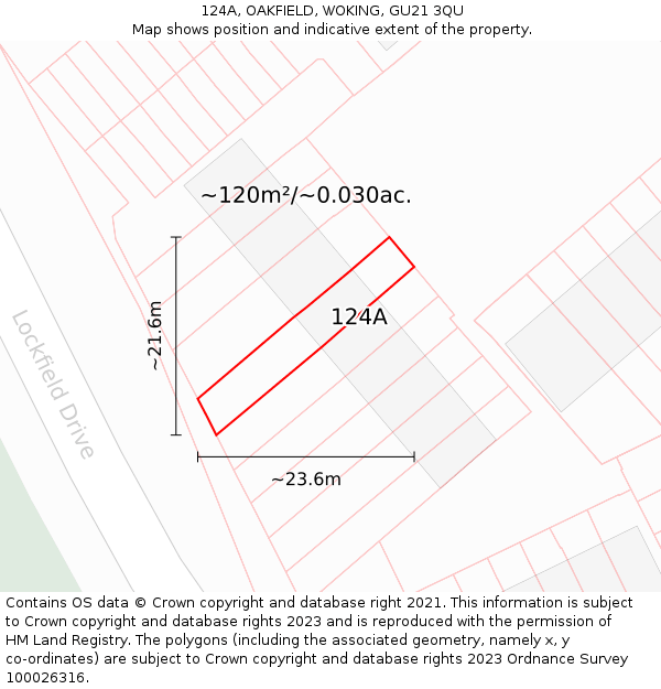124A, OAKFIELD, WOKING, GU21 3QU: Plot and title map