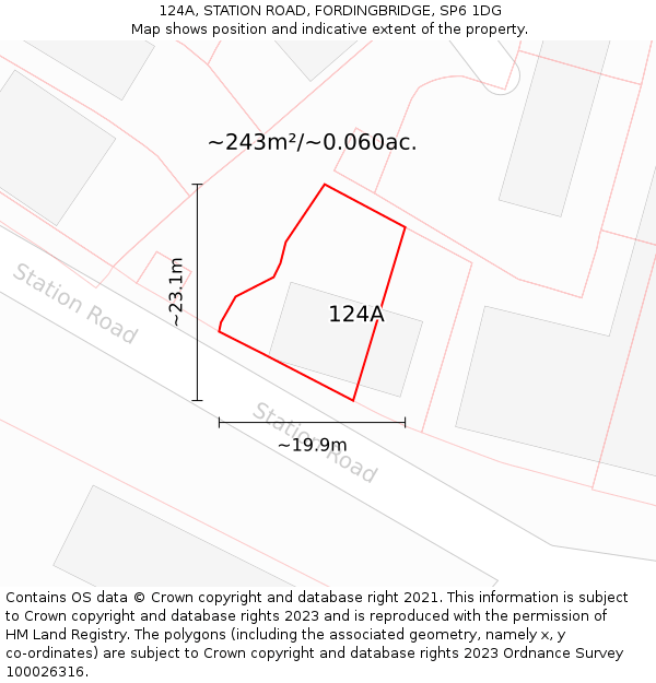 124A, STATION ROAD, FORDINGBRIDGE, SP6 1DG: Plot and title map