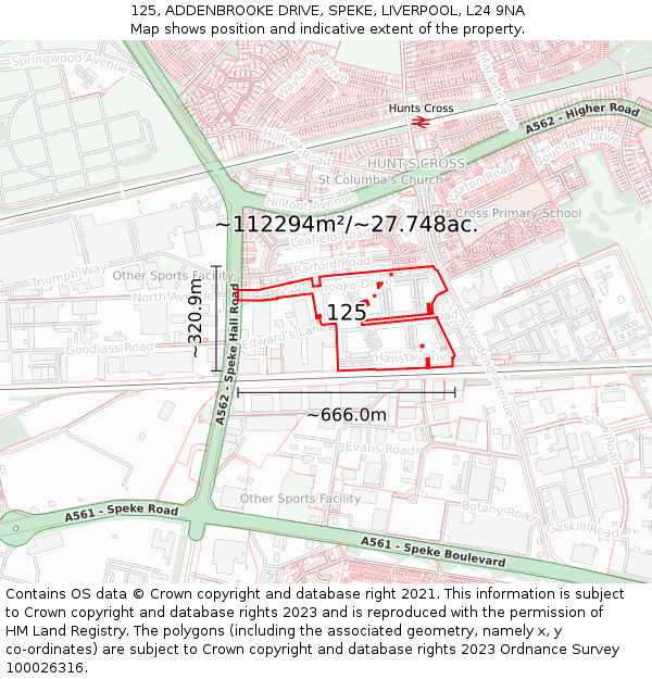 125, ADDENBROOKE DRIVE, SPEKE, LIVERPOOL, L24 9NA: Plot and title map