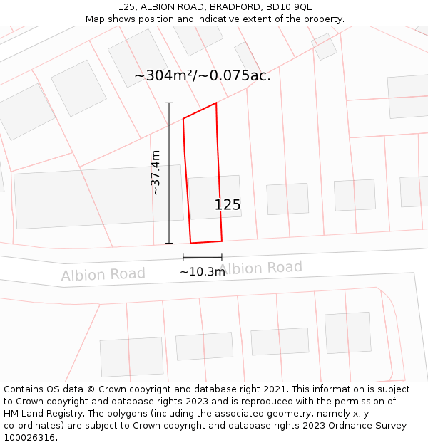 125, ALBION ROAD, BRADFORD, BD10 9QL: Plot and title map