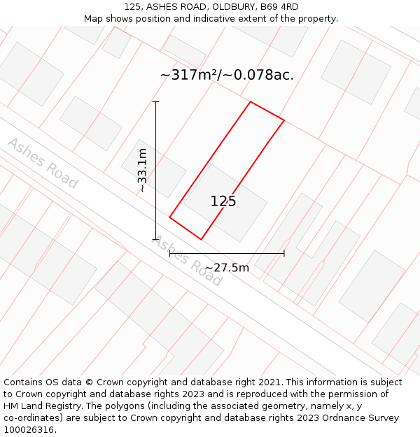 125, ASHES ROAD, OLDBURY, B69 4RD: Plot and title map