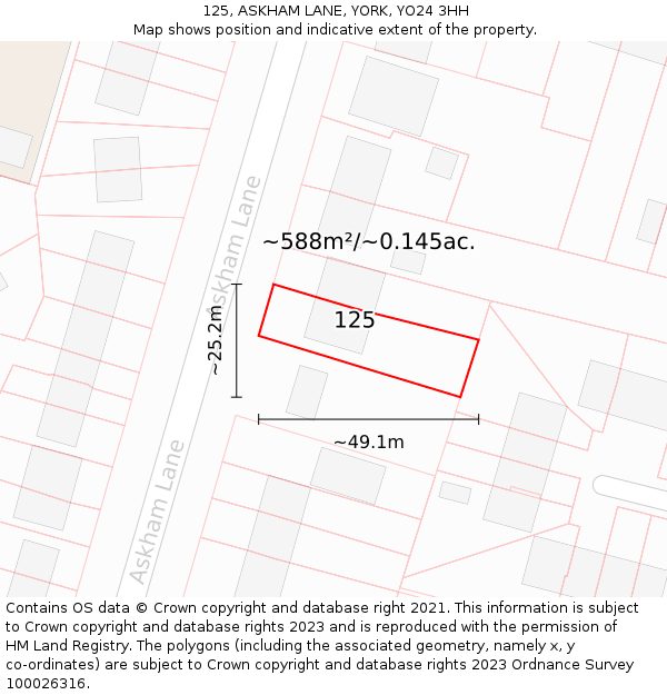 125, ASKHAM LANE, YORK, YO24 3HH: Plot and title map