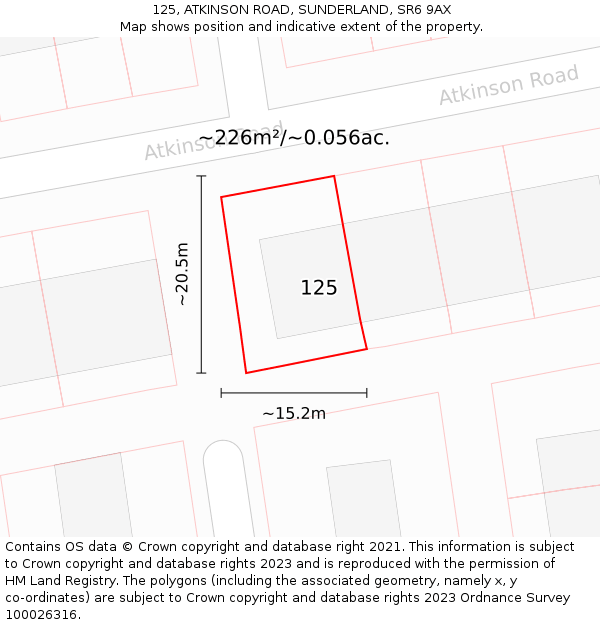 125, ATKINSON ROAD, SUNDERLAND, SR6 9AX: Plot and title map