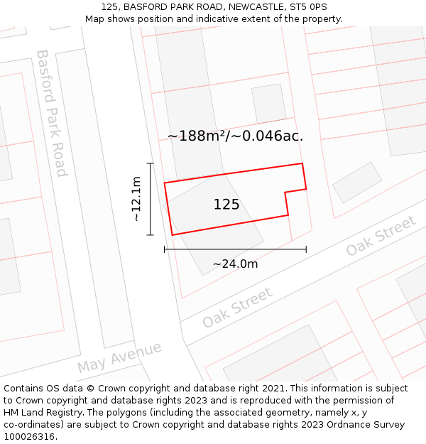 125, BASFORD PARK ROAD, NEWCASTLE, ST5 0PS: Plot and title map
