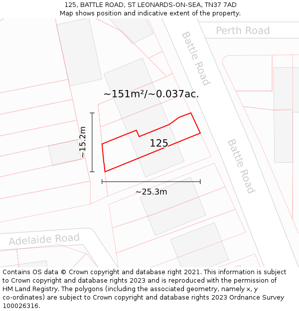 125, BATTLE ROAD, ST LEONARDS-ON-SEA, TN37 7AD: Plot and title map