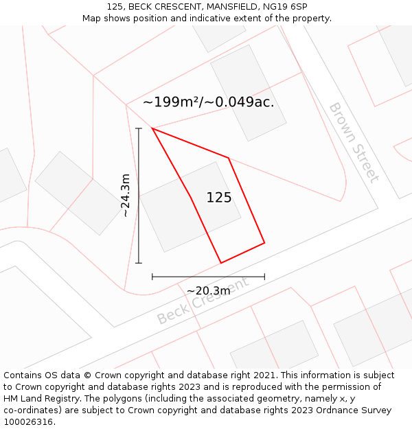 125, BECK CRESCENT, MANSFIELD, NG19 6SP: Plot and title map