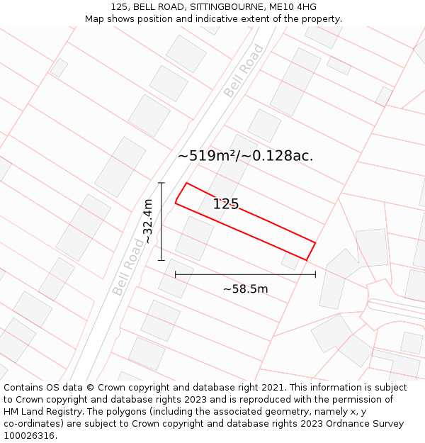125, BELL ROAD, SITTINGBOURNE, ME10 4HG: Plot and title map