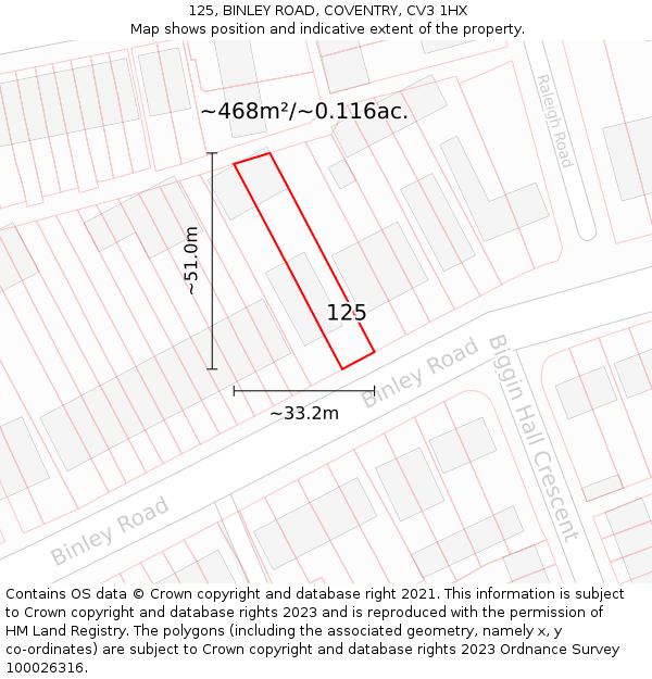 125, BINLEY ROAD, COVENTRY, CV3 1HX: Plot and title map
