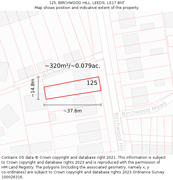 125, BIRCHWOOD HILL, LEEDS, LS17 8NT: Plot and title map