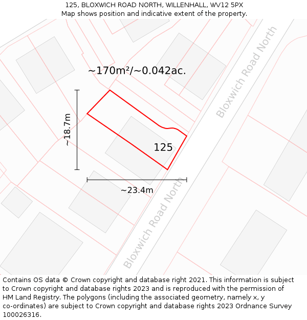 125, BLOXWICH ROAD NORTH, WILLENHALL, WV12 5PX: Plot and title map