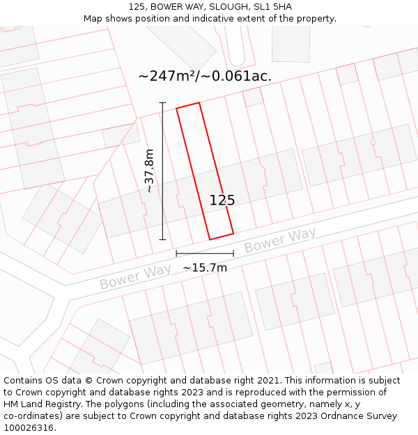 125, BOWER WAY, SLOUGH, SL1 5HA: Plot and title map