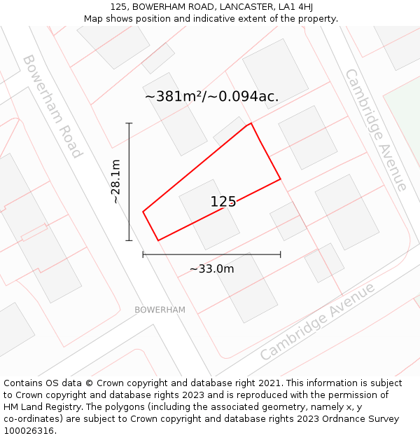 125, BOWERHAM ROAD, LANCASTER, LA1 4HJ: Plot and title map