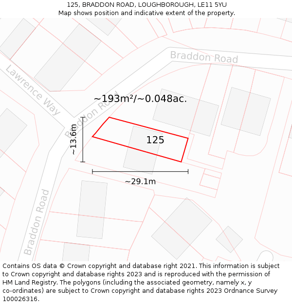 125, BRADDON ROAD, LOUGHBOROUGH, LE11 5YU: Plot and title map