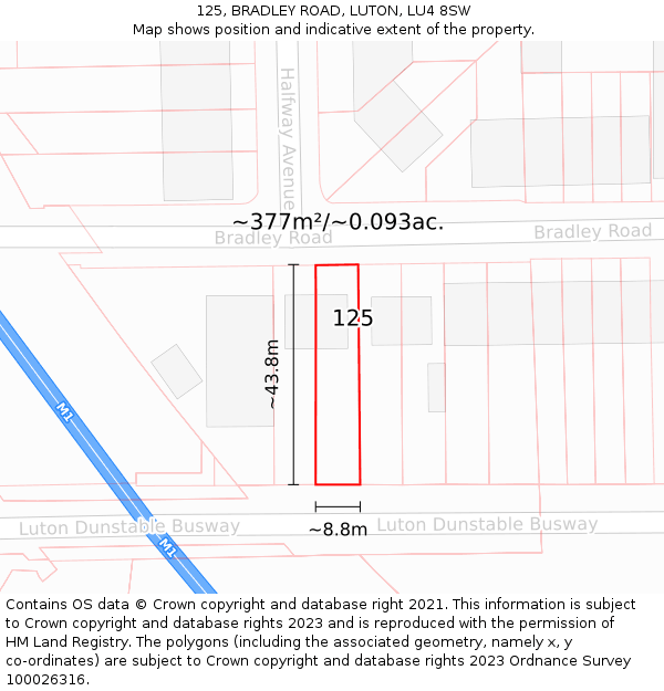 125, BRADLEY ROAD, LUTON, LU4 8SW: Plot and title map