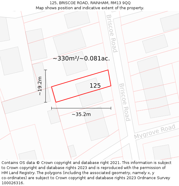 125, BRISCOE ROAD, RAINHAM, RM13 9QQ: Plot and title map