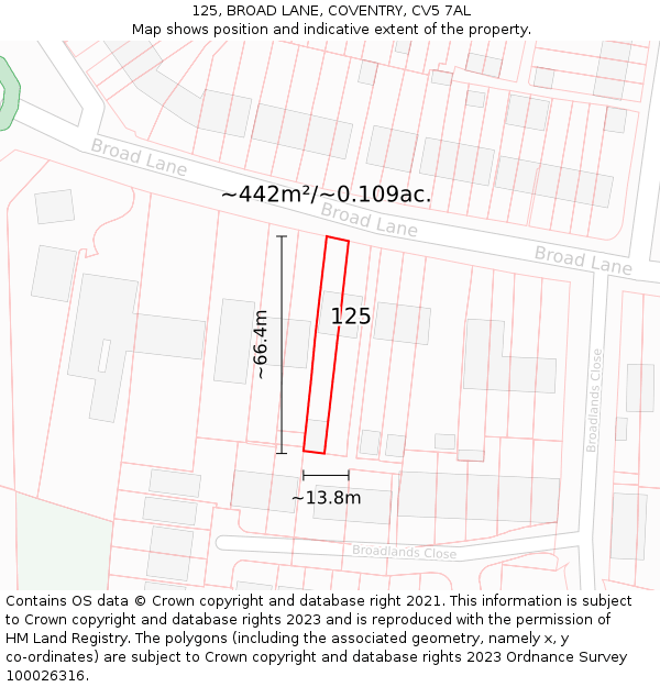 125, BROAD LANE, COVENTRY, CV5 7AL: Plot and title map