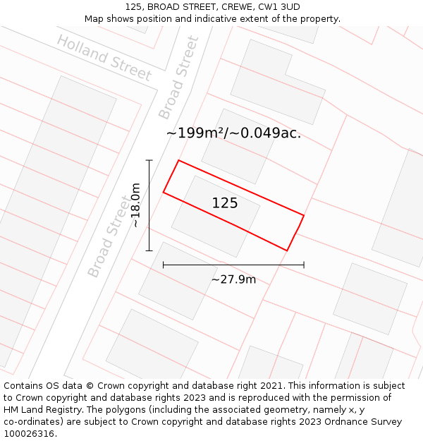 125, BROAD STREET, CREWE, CW1 3UD: Plot and title map