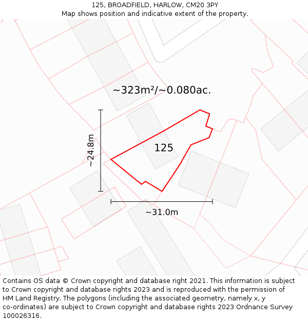 125, BROADFIELD, HARLOW, CM20 3PY: Plot and title map